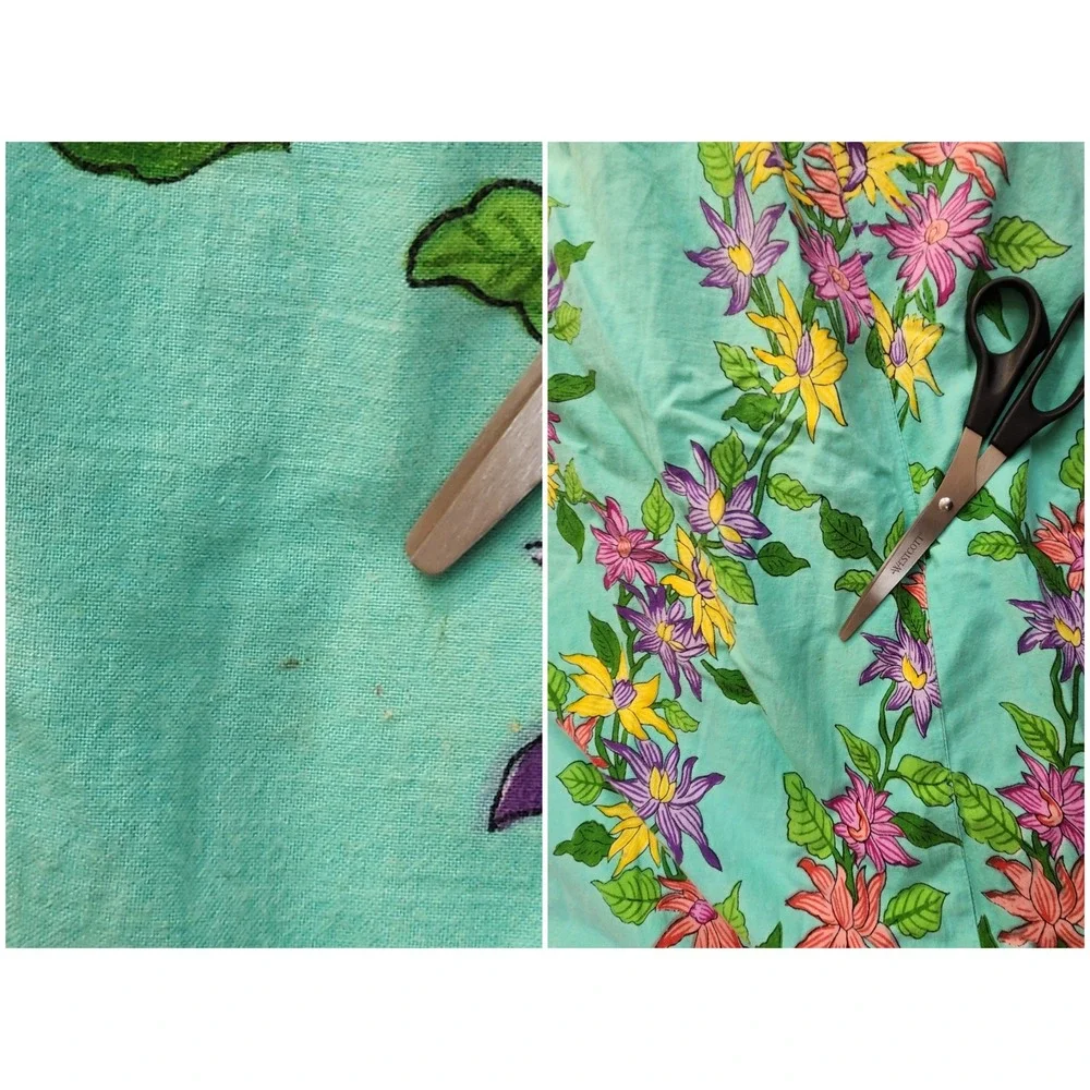 Derek‎ Heart Floral Smocked Maxi Skirt Teal Green Cotton Boho Cottagecore Size M